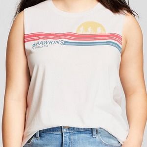 Stranger Things Sleeveless Women's Top XXL Tank Muscle Tee T Shirt Hawkins IN